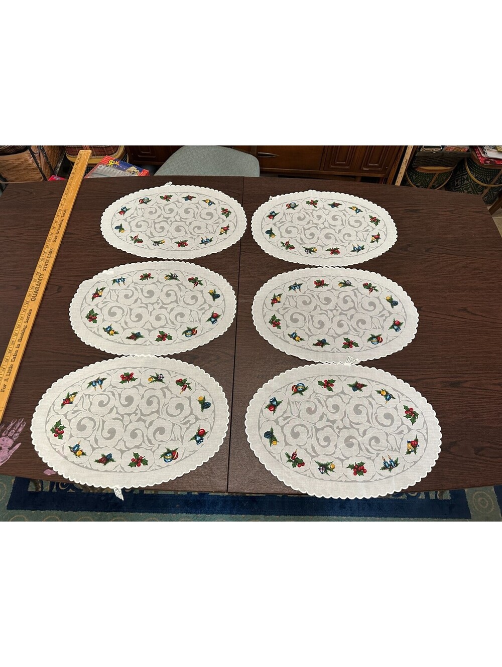 Vintage Christmas Peixoto Placemats 6 Oval Made in Portugal Wreath Holly